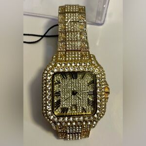 Iced Out Gold Tone Watch